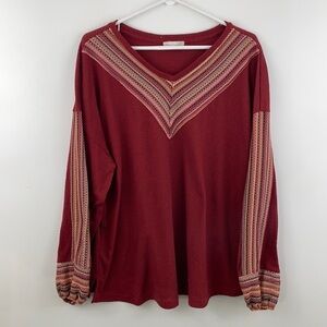 Casual Express Waffle Knit Burgundy Bohemian Long Sleeve